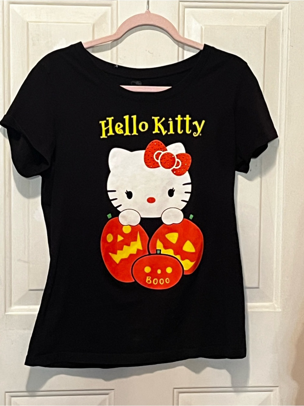 Halloween Hello Kitty Black Tee with Orange Pumpkins